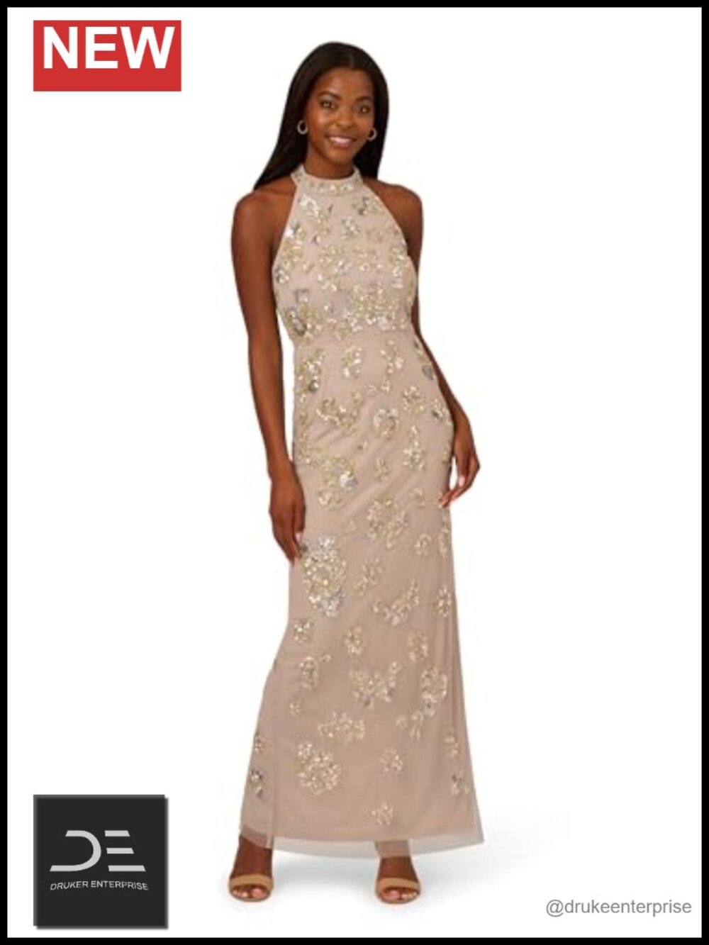 Beaded Halter Column Dress
